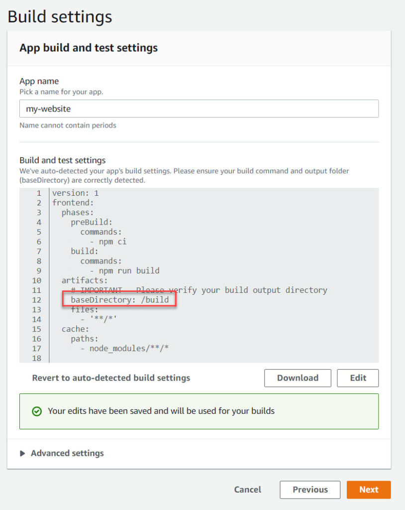 Build settings baseDirectory