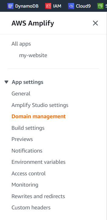 Manage domain for Amplify Hosting site