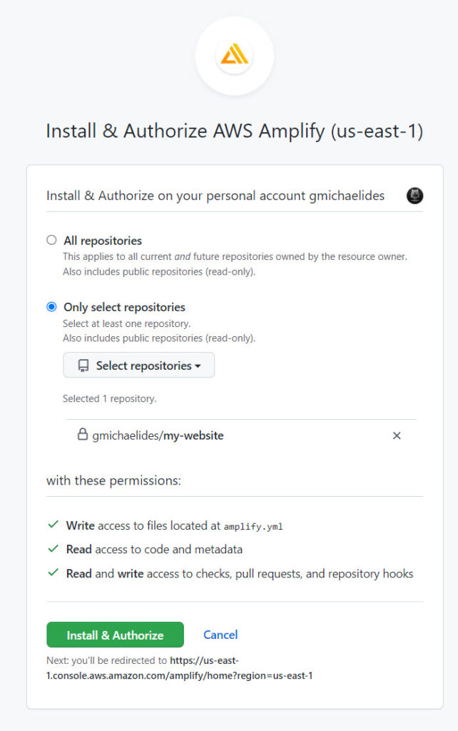 Install and Authorize AWS Amplify on Github