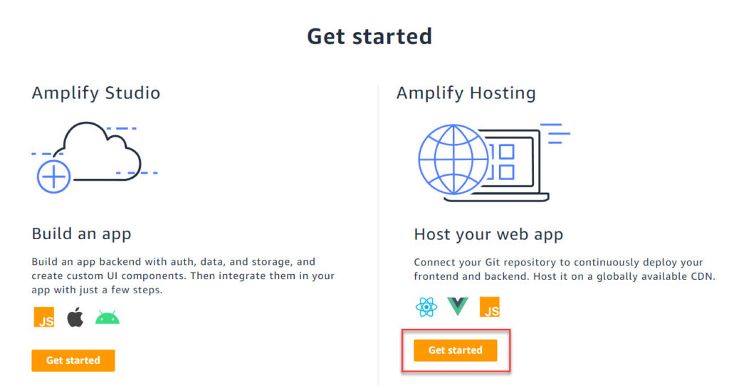 Amplify Hosting Get Started button
