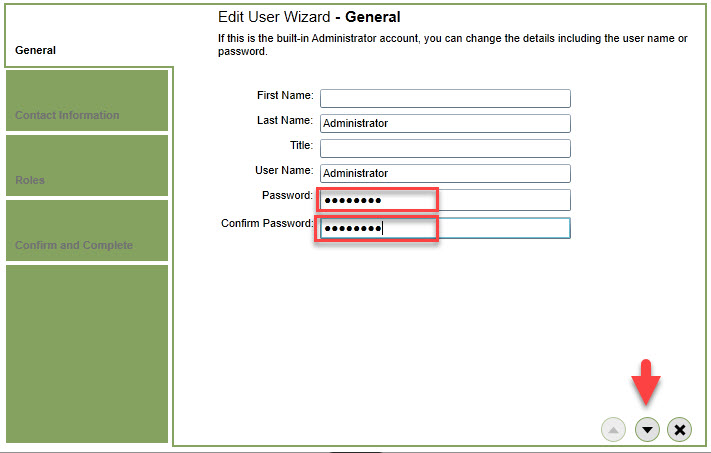 Enter password and confirm