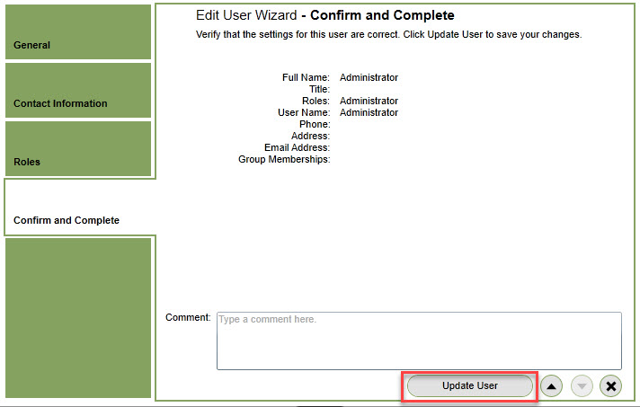 Click Update User on Confirm and Complete