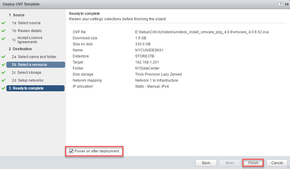 Unidesk VMware vCenter ready to complete