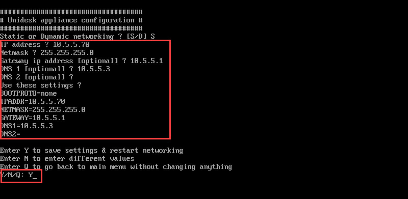 Unidesk Enterprise Layer Manager appliance complete network setup