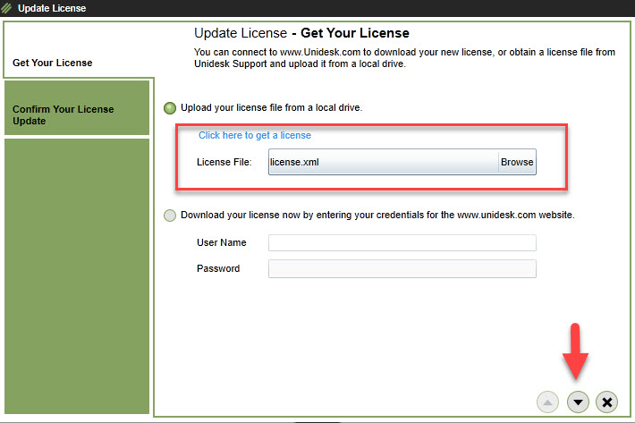Unidesk appliance browse to license file