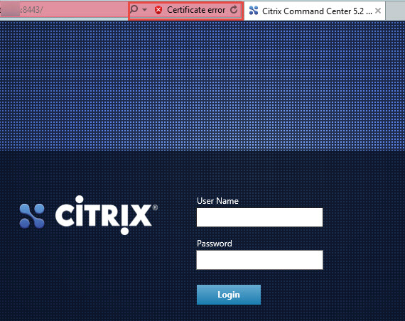 Citrix Command Center Certificate Warning