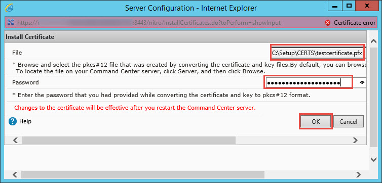 Citrix Command Center Certificate Installation