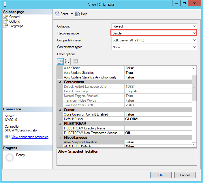 SQL Database Recovery Model