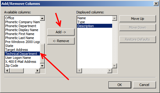 Active Directory Add/Remove Columns add desired column