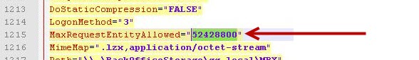 Exchange Server metabase.xml MaxRequestEntityAllowed