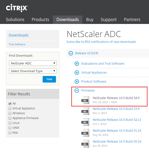 Download Citrix NetScaler Firmware
