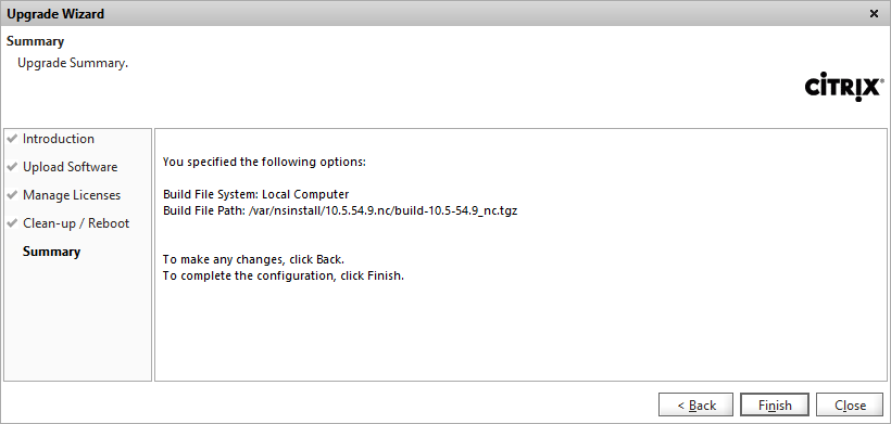 NetScaler Upgrade Wizard Confiirmation