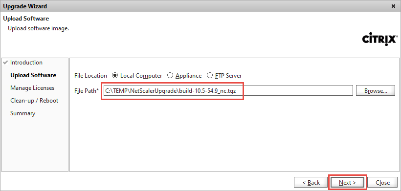 NetScaler Upgrade Wizard Firmware File