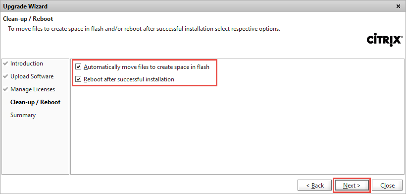 NetScaler Upgrade Wizard Reboot Confirmation