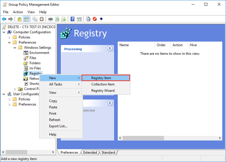 Group Policy Management New Registry