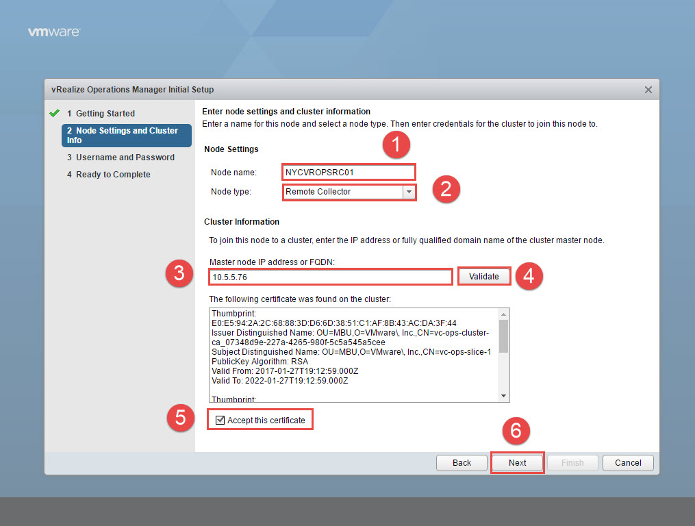 vRealize Operations Manager Initial Setup Node Settings and Cluster info