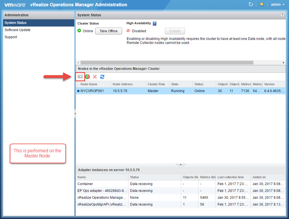 vRealize Operations Manager admin passphrase