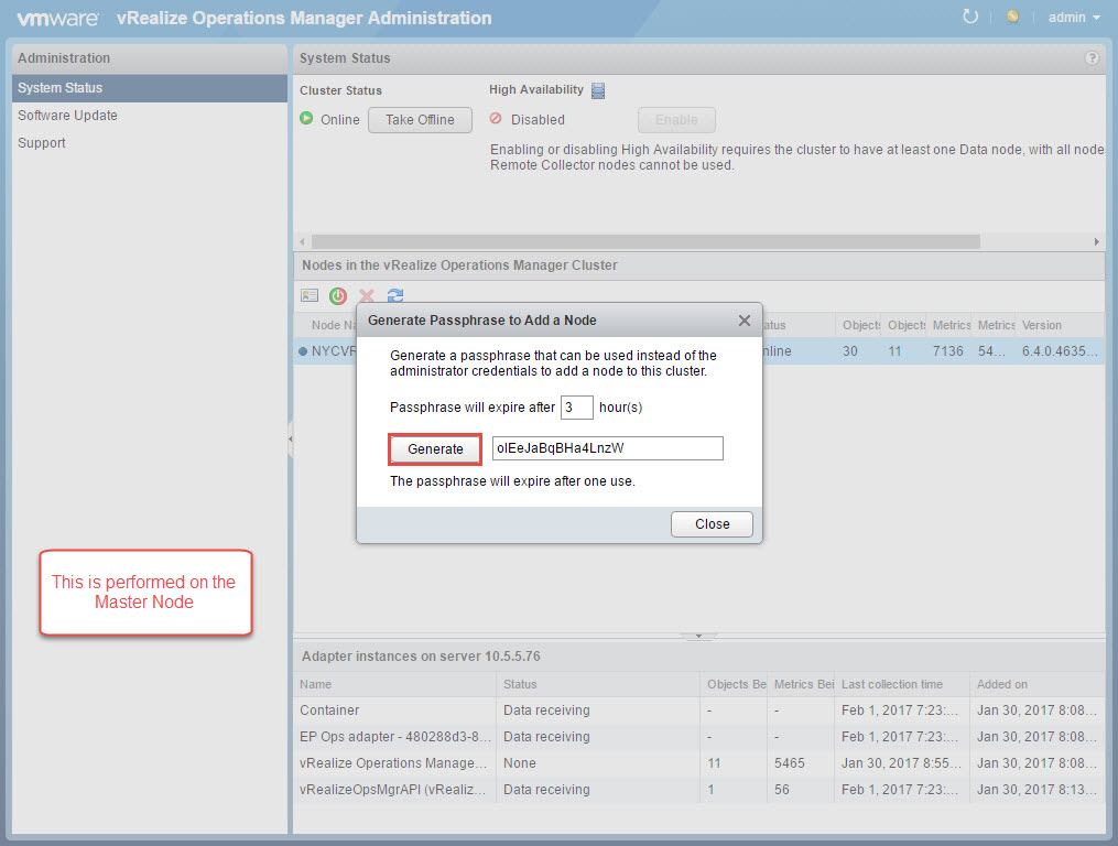 vRealize Operations Manager generate passphrase