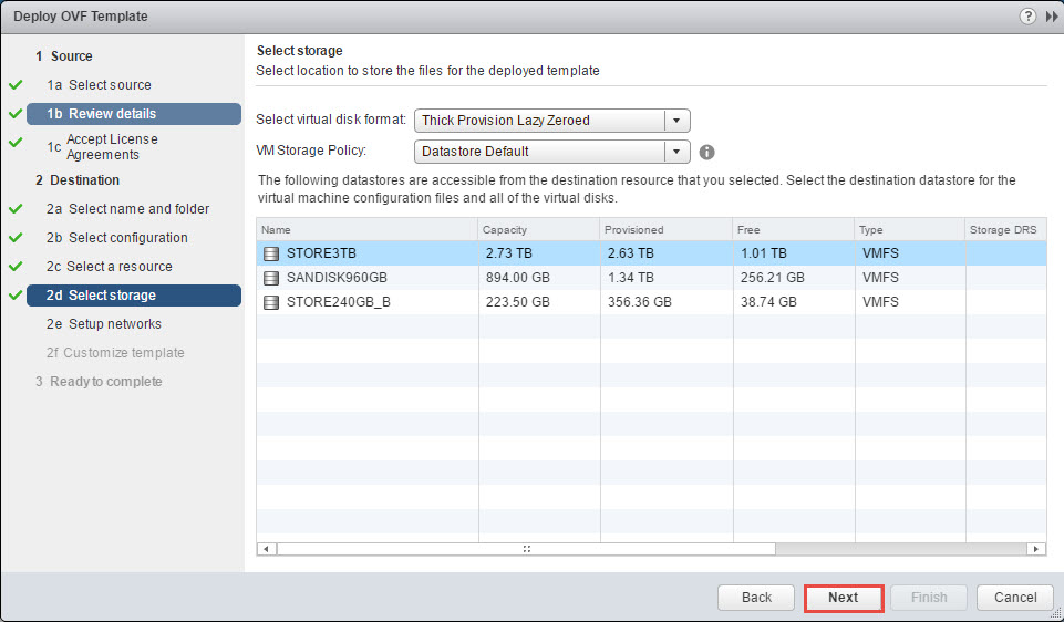 VMware vSphere Deploy vRealize Operations Manager OVA select storage
