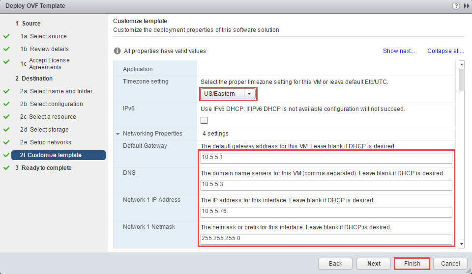 VMware vSphere Deploy vRealize Operations Manager OVA configuration networking settings