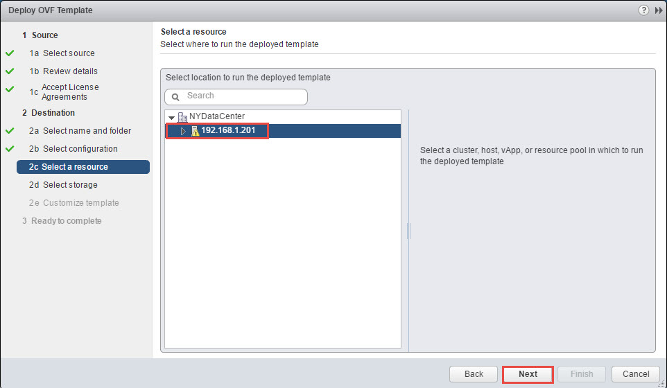 VMware vSphere Deploy vRealize Operations Manager OVA select resource dialog