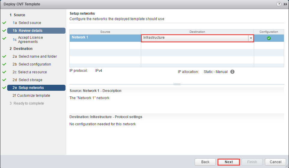 VMware vSphere Deploy vRealize Operations Manager OVA select network